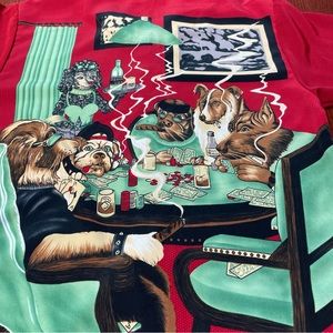 DRAGONFLY - DOGS PLAYING POKER Men’s M Shirt Red Polyester Vegas Gambling